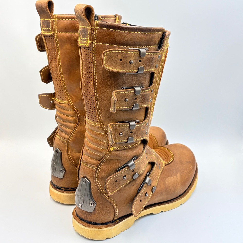 Icon 1000 Elsinore Mens 8.5 Brown Leather Motorcycle Boots Buckle Rugged Biker - Picture 8 of 16